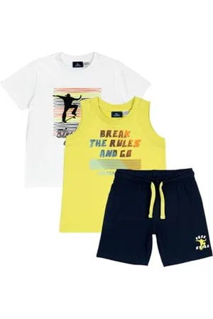 chicco Completo Bambino, Set con T-Shirt, Pantaloncino e Canottiera Abbinati, in 100% Cotone, Ideali per la Primavera e L