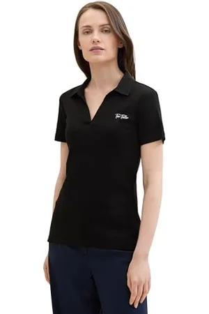TOM TAILOR 1042897 Polo Basic con Logo, 14482-Deep Black, S Donna