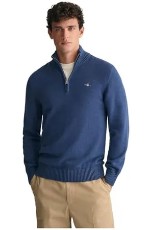 GANT Casual Cotton Halfzip Maglione, Blu Jeans Scuro Melange, XL Uomo