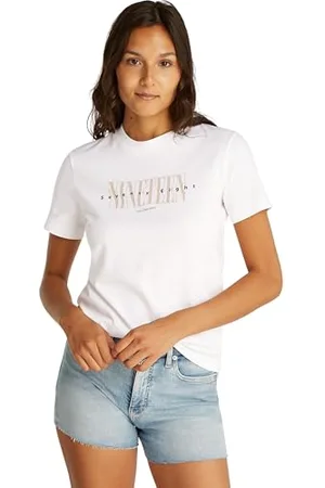 Calvin Klein Donna T-shirt Maniche Corte Graphic Tee Regular Fit, Bianco (Brilliant ), M