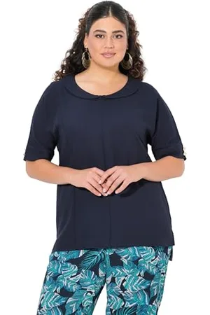 Ulla Popken Leinenmix-Bluse mit Schalkragen Camicia in Misto Lino con Collo Sciallato, , 52/54 IT Donna