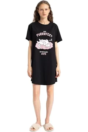 DeFacto Camicia da notte lunga da donna - pigiama da donna a maniche corte in cotone
