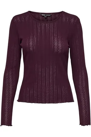 ONLY Maglietta a Maniche Lunghe Monocolore per Donna con Scollo Rotondo e Orlo a Rotella Top a Manica Lunga Maglia di Base ONLCARLOTTA, Colore:Chiaretto, Taglia:XS