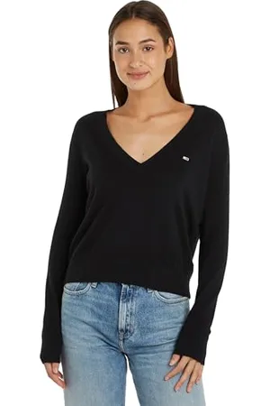 Tommy Hilfiger TJW Essential Vneck Sweater Ext DW0DW17251 Maglioni, (Black), XS Donna