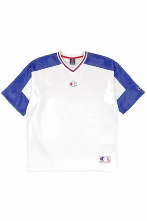 Champion Legacy Retro Sport (220329) -Shiny PolyWarpKnit Unbrushed Crewneck T-Shirt, (NNY/Wht/CRD), S Uomo