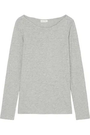 Marc O’ Polo Marc OߴPolo Donna Maglietta a Maniche Lunghe in Cotone bio con Scollo a Barca, Grigio (Mid Stone Melange), M