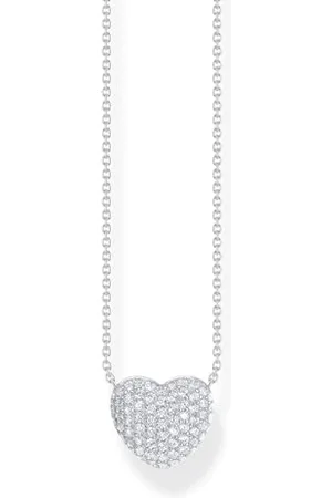 Thomas Sabo Collana e ciondolo a forma di cuore con pietre bianche, argento 925 riciclato 40,00-45,00 cm KE2277-051-14-L45V, L45V, Argento sterling, Zirconia cubica