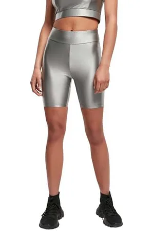 Urban classics Ladies Highwaist Shiny Metallic Cycle Shorts Pantaloncini Donna, (Darksilver), M
