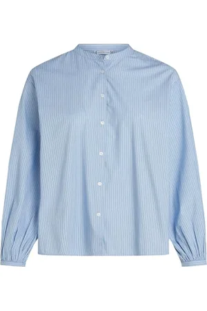 Tommy Hilfiger Donna CRV CTN V-Neck Balloon LS Blouse WW0WW44272, (Ivy STP/Vessel Blue), 48