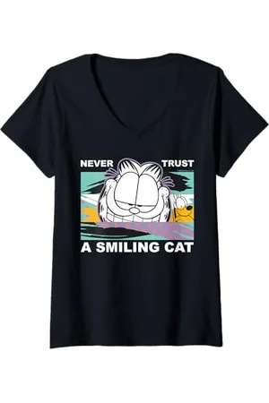 Garfield Donna - Mai fidarsi di un gatto sorridente Maglietta con Collo a V