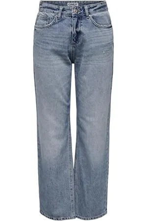 ONLY Onlella-Riley MW Straight Tai519 Dnmnoos Jeans Fit, Media Blu Denim, (S) W x 30L Donna