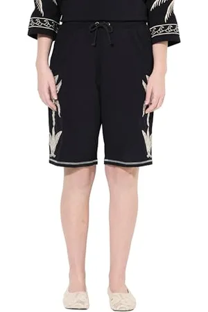 Ulla Popken Shorts with Palms Embroidery Pantaloncini in Jersey con Palme Ricamate, , 36W x 32L Donna