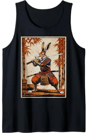 Funny Band Animal Rock Clothing Co. Retro Samurai Coniglio Grafica Guerriero Vintage Arte Giapponese Canotta