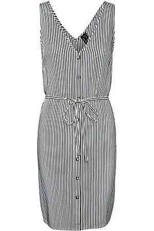 VERO MODA Vmbumpy SL Short Dress Wvn Noos Vestito, Bianco Neve/Strisce: Inchiostro Indiano, S Donna