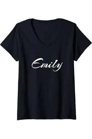 Emily van den Bergh Donna Beautiful Feminine Emily Handwritten Font Maglietta con Collo a V