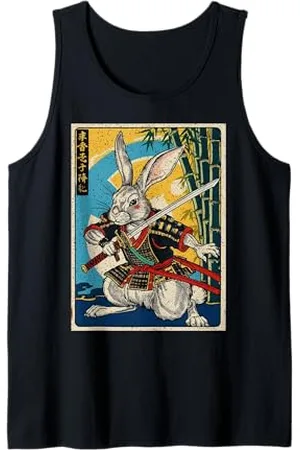 Funny Band Animal Rock Clothing Co. Retro Samurai Coniglio Grafica Guerriero Vintage Arte Giapponese Canotta
