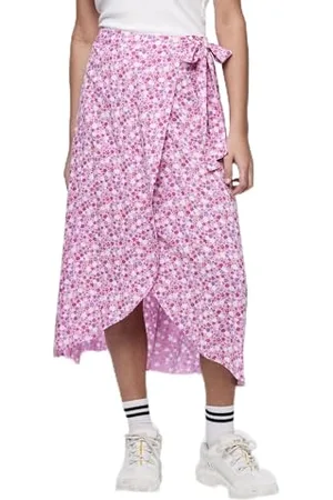 Pieces® Pctala Wrap Skirt Noos BC Gonna a Portafoglio, Rosa Acceso/AOP: Multi Fiore, Small Donna