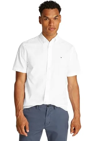 Tommy Hilfiger Uomo Camicia Flex Poplin Solid Maniche Corte, Bianco (Optic ), S