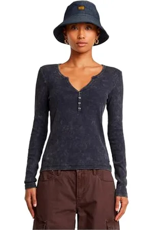 G-Star RAW Deep V Henley Slim Top T-Shirt, (Osaka Blue GD D24656-c773-h193), L Donna