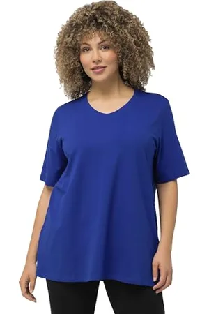 Ulla Popken T-Shirt, A-Linie, V-Ausschnitt, Halbarm Maglietta con Scollo a V, Blu Cobalto, 50-52 Donna
