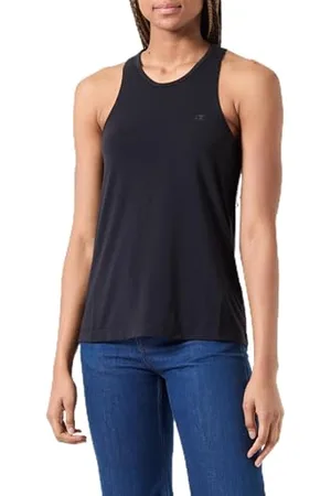 Champion Legacy C-Tech W (117482) -Poly-Tencel Jersey Vertical Back Logo SL Crewneck Canotta, (NBK), L Donna