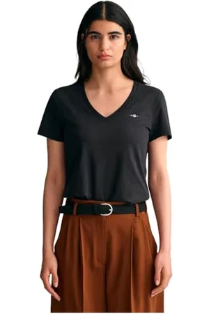 GANT Reg Shield SS-Maglietta con Scollo a V T-Shirt, , L Donna