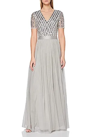 Maya Deluxe Maxi Dress for Women Ladies Bridesmaid V-Neck Ball Gown Short Sleeves Long Elegant Empire Waist Wedding Vestito per Damigella d’Onore, Chiaro, 38 Donna