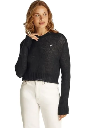 Tommy Hilfiger Donna Pullover Open Knit con Scollo a V, Nero , M