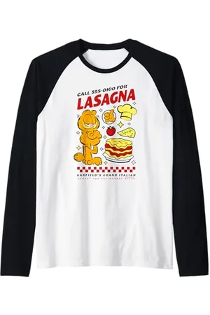Garfield Gatto con le lasagne Maglia con Maniche Raglan