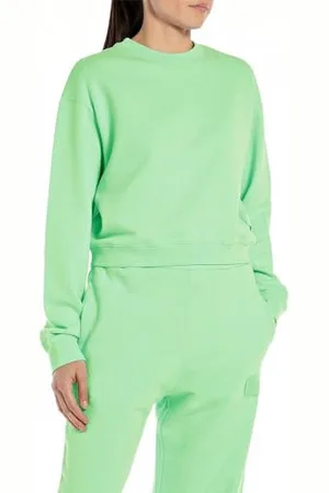Replay Felpa in cotone da donna , verde , M