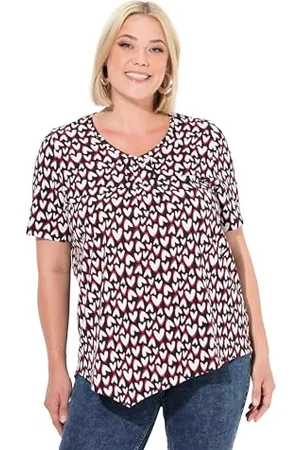 Ulla Popken T-Shirt, Herzen, Zipfelsaum, V-Ausschnitt, Halbarm, , 68 IT/70 IT Donna