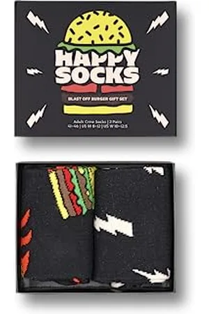 Happy Socks 2-Pack Hamburger, calzini fantasia per uomo e donna, scatole regalo divertenti taglia 41-46