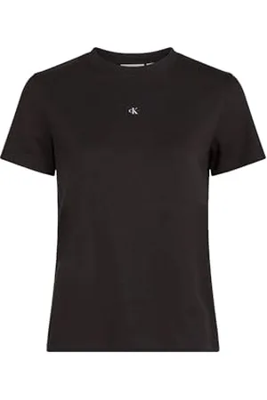 Calvin Klein Donna T-shirt Maniche Corte Woven Label Regular Tee in Cotone, Nero (Ck ), XL