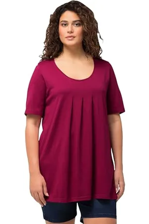 Ulla Popken T-Shirt, A-Linie, Rundhals, Halbarm, Zier Falten, , 48-50 Donna