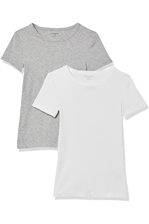 Amazon T-Shirt Girocollo a Maniche Corte Slim Donna, Pacco da 2, , S