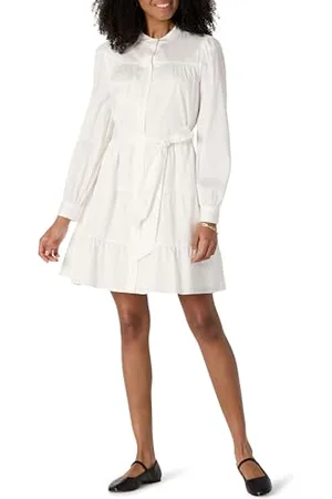 Amazon Abito Chemisier a Balze in Raso di Cotone Fit Classico Donna, , M
