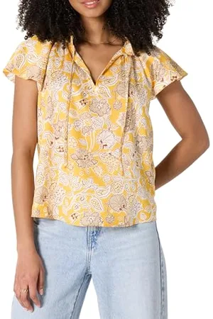 Amazon Blusa con Maniche Svolazzanti in Raso di Cotone vestibilità Comoda Donna, , XL