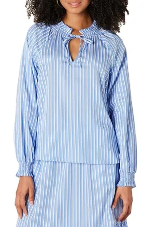 Amazon Blusa a Maniche Lunghe con Collo Arricciato in Raso di Cotone vestibilità Comoda (Gonna Venduta Separatamente) Donna, , XS