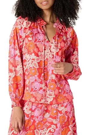Amazon Blusa a Maniche Lunghe con Collo Arricciato in Raso di Cotone vestibilità Comoda (Gonna Venduta Separatamente) Donna, , XL