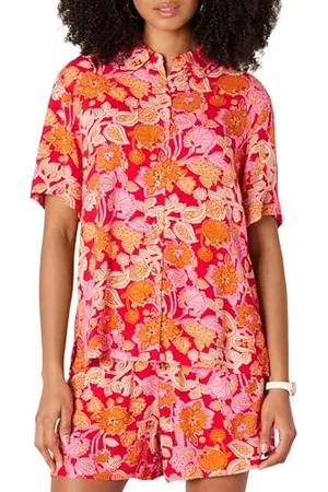 Amazon Camicia con Bottoni in Twill Fluido, vestibilità Comoda (Pantaloncini Venduti Separatamente) Donna, , XXL
