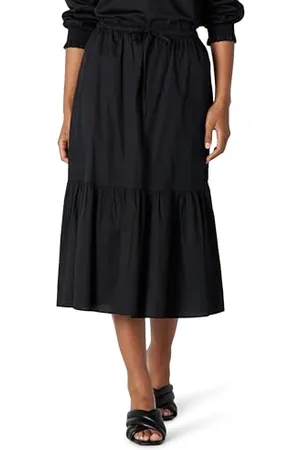 Amazon Gonna Midi Svasata a Balze in Raso di Cotone (Top Venduto Separatamente) Donna, , M