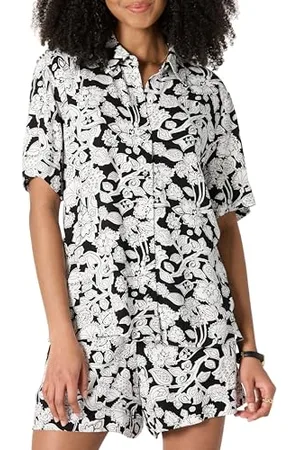 Amazon Camicia con Bottoni in Twill Fluido, vestibilità Comoda (Pantaloncini Venduti Separatamente) Donna, , XXS