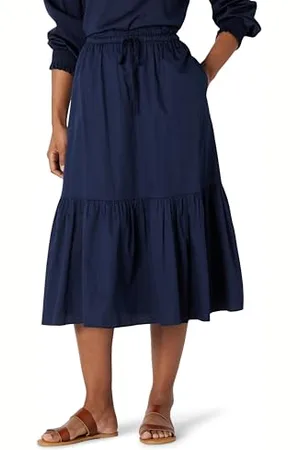 Amazon Gonna Midi Svasata a Balze in Raso di Cotone (Top Venduto Separatamente) Donna, , S