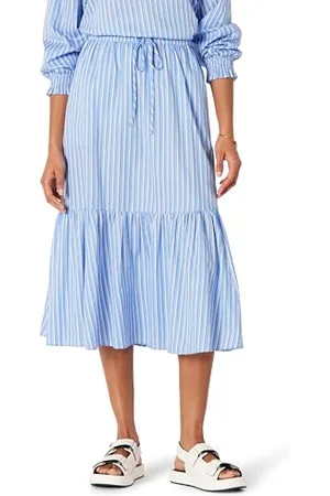 Amazon Gonna Midi Svasata a Balze in Raso di Cotone (Top Venduto Separatamente) Donna, , S