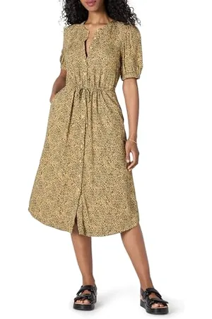 Amazon Abito Midi a Trapezio con Maniche a Tre Quarti e vestibilità Comoda Donna, , XS
