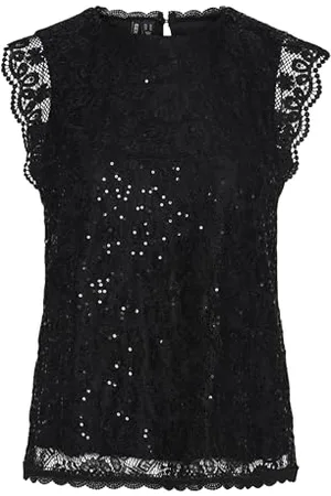 Pieces® Pcolline SL Lace Sequins Top Noos Blusenshirt, , S Donna