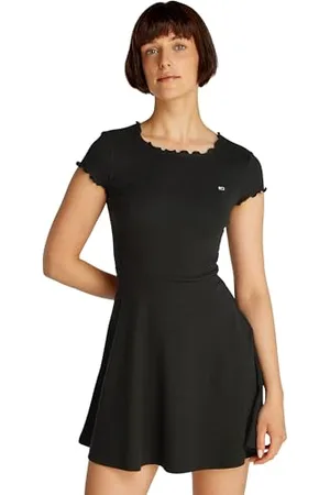 Tommy Hilfiger Donna Abito Babylock Fit & Flare Mini, Nero , XL
