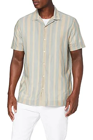 FIND Camicia in Cotone a Manica Corta Uomo, ( /Ecru Stripe), M, Label: M