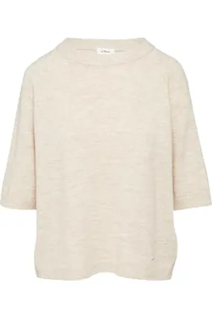 QS by s.Oliver 2161124 Maglione a Maniche Corte, Beige, 50 Donna