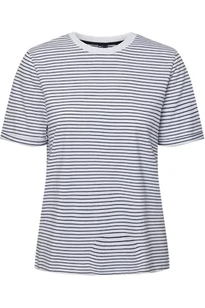 Pieces® Pcria SS Fold Up Tee Noos, T-Shirt Donna, (Bright White Stripes: Maritime Blue), 42 (Taglia Produttore: Small)